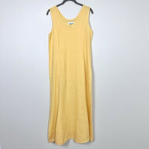 FLAX by Jeanne Engelhart 100% Linen Maxi Dress Size Petite US Small 4 - 6 Yellow - Picture 1 of 16